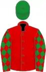 Red, green diamonds on sleeves, green cap