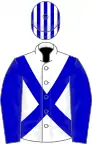 White, blue cross-belts and sleeves, striped cap