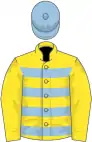 Yellow and Light Blue hoops, Yellow sleeves, Light Blue cap