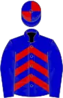 Blue, red chevrons on body, quartered cap