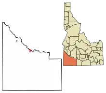 Location of Grand View in Owyhee County, Idaho.