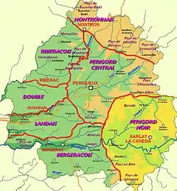 Position of the Périgord noir (in yellow) within the Dordogne département