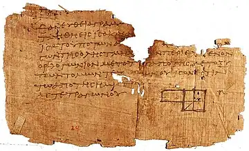Image 21One of the oldest surviving fragments of Euclid's Elements, found at Oxyrhynchus and dated to c. 100 CE. (from History of science)