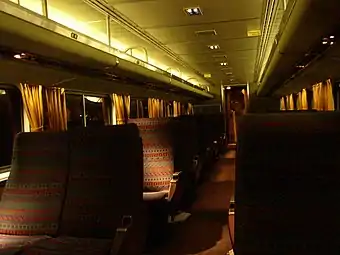 Amtrak Superliner Coach interior in the factory original configuration, picture taken in 2004 on the Texas Eagle