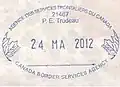 Entry stamp at Montréal-Pierre Elliott Trudeau International Airport.