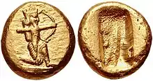 Type II Daric ("King shooting arrow") temp. Darios I to Xerxes I (Type I Darics are unknown). Circa 505-480 BC.