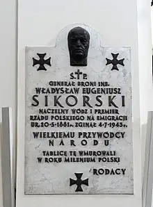 Plaque commemorating Polish general and prime minister Władysław Sikorski