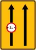 F-2 "lane restrictions"(usually temporary sign; here is an example with let lane reduced in width)
