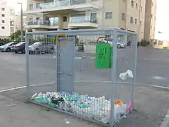 Recycling bin of plastic bottles in Tel Aviv, Israel