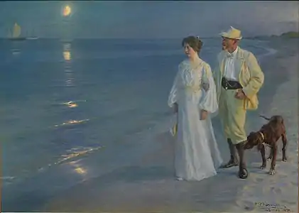 Summer Evening at Skagen Beach. The Artist and his Wife, P. S. Krøyer, 1899.