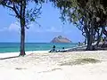 View across Kailua Beach to the offshore islet known as Moku nui, one of Nā Mokulua off Lanikai