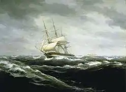 packet ship in a stormy sea, 1849 in the collection at The Mariners' Museum