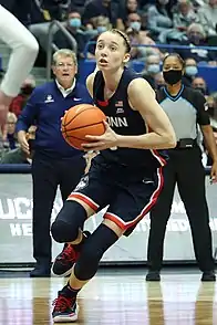 Bueckers handling the ball for UConn