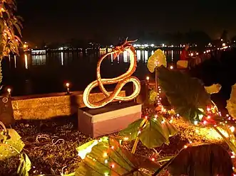 Lit Pakhangba statue in Imphal