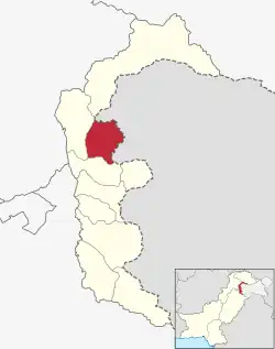 Map of Azad Kashmir with the Hattian Bala District highlighted in red