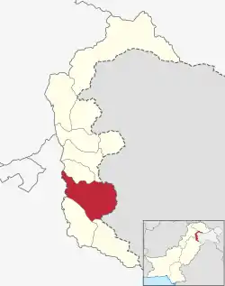 Map of Azad Kashmir with the Kotli District highlighted in red