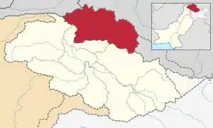 Map of Gilgit–Baltistan with the Hunza District highlighted in red