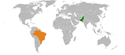 Map indicating locations of Pakistan and Brazil