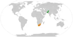 Map indicating locations of Pakistan and South Africa