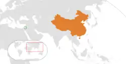 Map indicating locations of Palestine and People's Republic of China