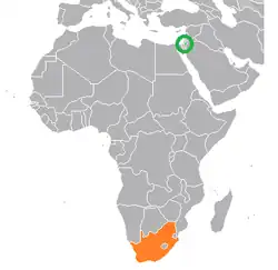 Map indicating locations of Palestine and South Africa