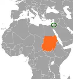 Map indicating locations of Palestine and Sudan