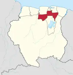 Map of Suriname showing Para district