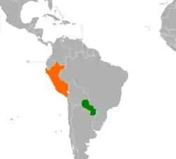 Map indicating locations of Paraguay and Peru