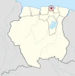 Map of Suriname showing Paramaribo district