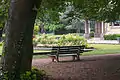 Mature trees and flowerbeds typical of the park