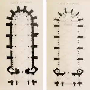 Plan of the lower chapel (left)  and upper chapel (right)