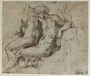 Drawing by Parmigianino. Pen and brown ink on Paper, trimmed. 1524 - 1527