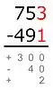 The smaller number is subtracted from the greater:3 − 1 = 2Because the minuend is greater than the subtrahend, this difference has a plus sign.
