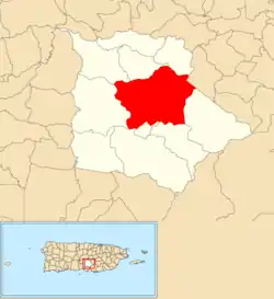Location of Pasto within the municipality of Coamo shown in red