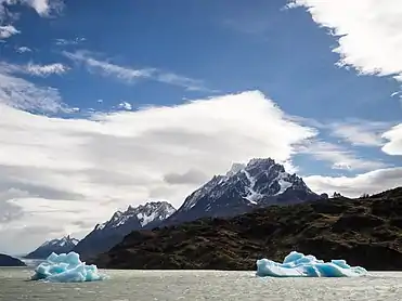 A bergy bit iceberg on Grey Lake from Grey Glacier