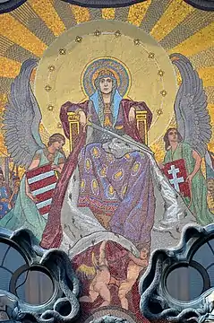 Patrona Hungariae, mosaic by Miksa Róth, on the Turkish Bank House, in Budapest, Hungary