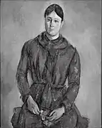 Paul Cézanne, 1890–94, Madame Cézanne in a Red Dress, oil on canvas, 93.3&nbsp;cm ×&nbsp;74&nbsp;cm (36.7&nbsp;in ×&nbsp;29.1&nbsp;in), São Paulo Museum of Art