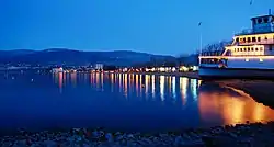 Penticton waterfront and the SS Sicamous at night