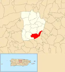 Location of Perchas within the municipality of Morovis shown in red
