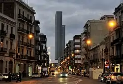 View of Carrer Pere IV in Poblenou, with Dominique Perrault's building in the background
