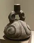 Stirrup-spout vessel with scroll ornament; ceramic; 900-200 BCE; height: 18.4&nbsp;cm, diameter: 16.2&nbsp;cm; Dallas Museum of Art (Dallas, Texas, USA)