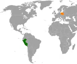 Map indicating locations of Peru and Poland