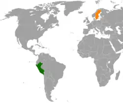 Map indicating locations of Peru and Sweden
