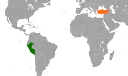 Map indicating locations of Peru and Turkey