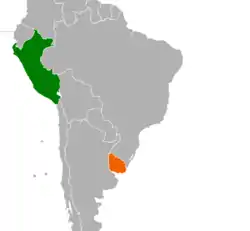 Map indicating locations of Peru and Uruguay