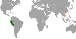Map indicating locations of Peru and Vietnam