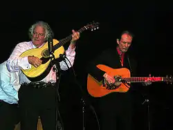 Rowan (left) performing with Tony Rice on November 7, 2008.