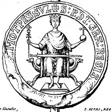 Engraving of a sealing of Peter II of Aragon, ca 1196—1213