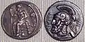 Baaltars on a throne (obverse) and head of Ares (reverse), on a double shekel of Pharnabazus II (380-375 BC).