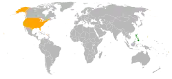 Map indicating locations of Philippines and USA